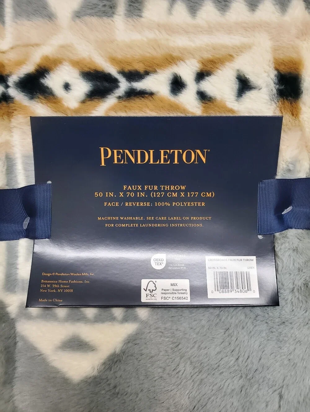 Pendleton Faux Fur Throw Light Blue Aztec Native Print 50x70